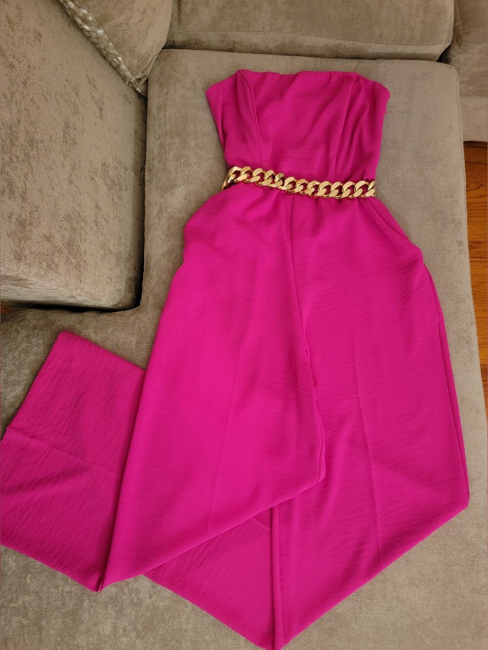 Express Neon Berry Pink Strapless Wide Leg Jumpsuit - Size Small